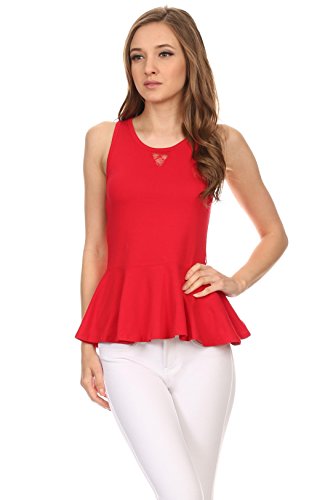 Simlu Womens Sleeveless Cotton Lace Peplum Shirt Top Vest