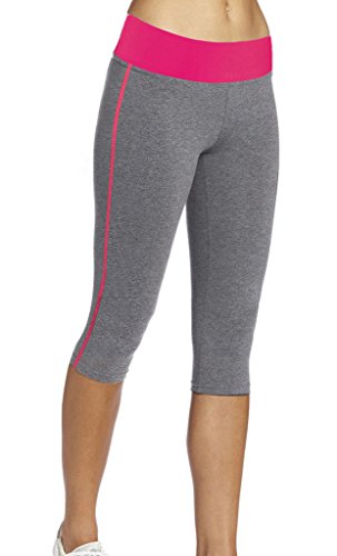 iLoveSIA Women's Tight Capri Yoga Workout Legging US Size L Grey+Rose Red