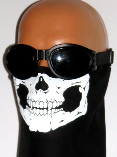 100% Cotton Skull Bandana Motorcycle Biker Mask Half Face with Small 6x3.5 Skeleton Jawbone Wild Hogs Style American Made