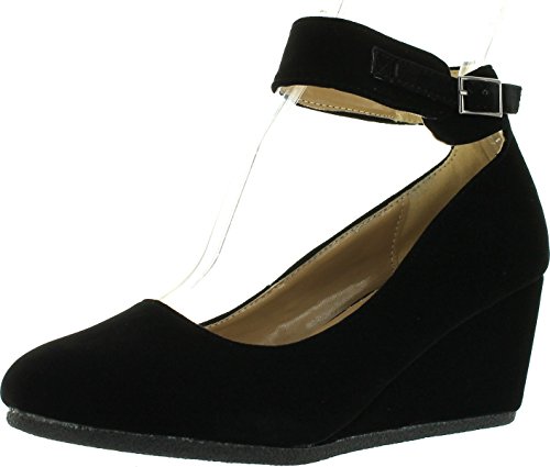 Forever Link Women's Patricia-03 Ankle Strap Faux Suede Wedge Pumps