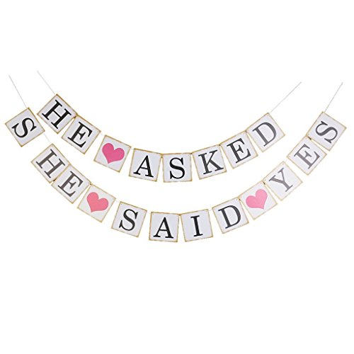 1 Set Pink Lettering He Asked She Said Yes Wedding Banner Photo Prop Garland Party Bunting