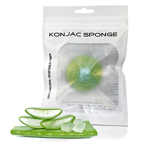 Aloe Infused Premium Konjac Sponge - Moisturizing, Anti Inflammatory 100% Natural Sponge Gentle Exfoliator & Pore Cleansing Facial Sponge - Ideal for All Skin Types - Sensitive, Dry, Oily & Acne Prone