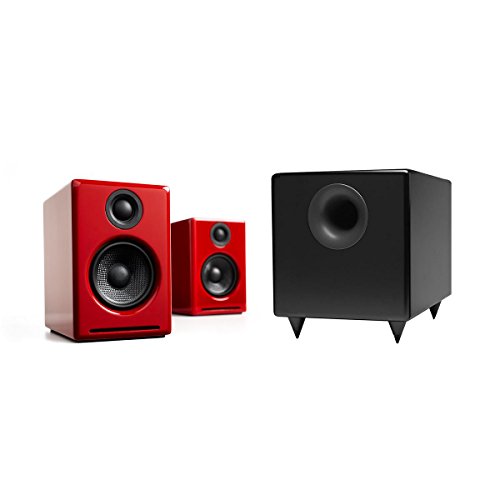 Audioengine A2+ Limited Edition Premium Powered Desktop Speaker Package (Red) With S8 Premium Powered Subwoofer