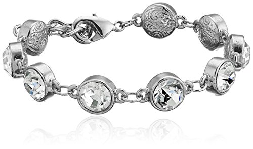1928 Jewelry Silver-Tone Clear Crystal Adjustable Tennis Bracelet