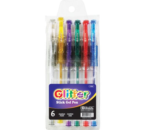 BAZIC Glitter Color Gel Pen w/ Cushion Grip, 6/pack, Assorted Color (1796-12P)