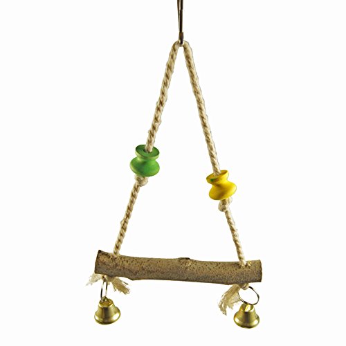 Pawliss Pet Bird Swing Hammock Perch Natural Wood Hanging Toy with Bell