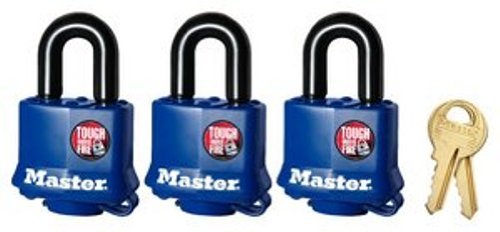 Master Lock 312EURD 40mm Thermoplastic Covered Padlocks Three Pack Keyed Alike