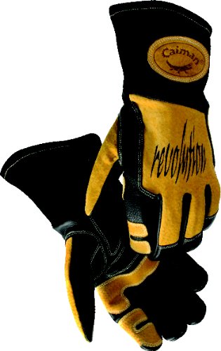 Caiman Genuine American Deer Grain Leather RevolutionTM Gloves (Large, Black/Gold)