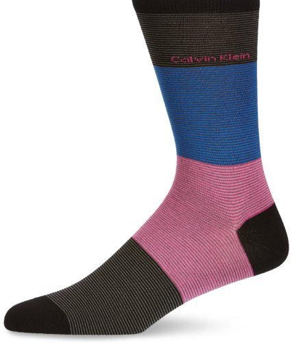 Calvin Klein Men's ECV134 Striped Calf Socks, Black, One Size