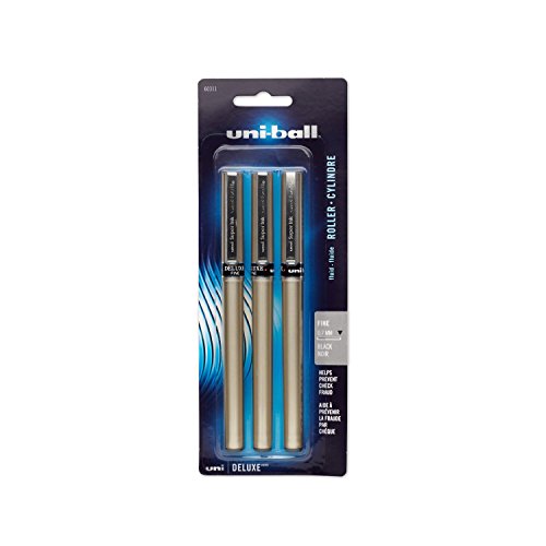 Deluxe Roller Ball Pens, Fine Point, Black Ink, Pack of 3