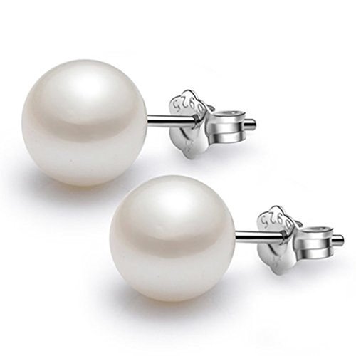 Cat Eye Jewels 925 Sterling Silver Cultured 10mm Shell Pearl Button Stud Earrings LM-E005