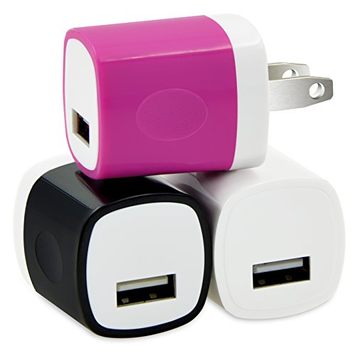 Wall Charger, OKRAY [3-Pack] 5V/1AMP 1-Port USB Wall Home Travel Charger Plug Power Adapter For iPhone 6/6 plus 5S 5 4S,Samsung Galaxy S6 S5 S4 S3,HTC One M8 M9,LG G2 G3,Blackberry,Motorola And More(Black White Rose Pink)