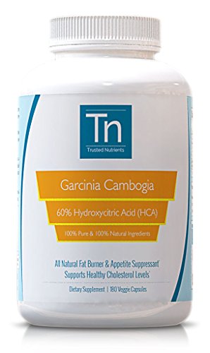 Trusted Nutrients Garcinia Cambogia Extract 100% Pure, 1000mg Per Veggie Cap, 65% HCA, 180 Count, Serving Size Just 1 Veggie Cap