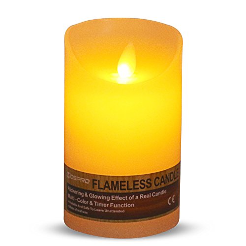 LED Flameless Candles Mospro Flameless Pillar Candle Set 5 Inches Length Ivory Wax Remote Control & Timer, Flickering & Glowing Effect of a Real Candle