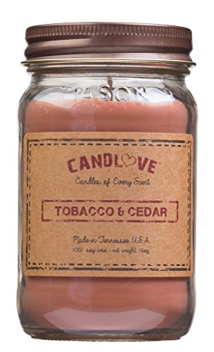 CANDLOVE Tobacco & CedarScented 16oz Mason Jar Candle 100% Soy Made In The USA (16oz)