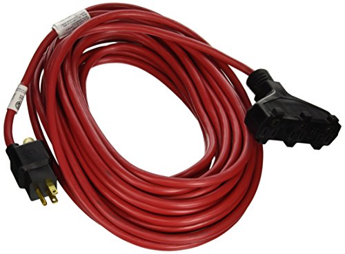Prime Wire & Cable CB614730 50-Foot 14/3 SJTW Triple-Tap Outdoor Extension Cord with Circuit Breaker Plug, Red