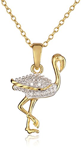 18k Yellow Gold Plated Sterling Silver Diamond Accent Flamingo Pendant, 18