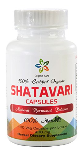 Certified Organic Shatavari Capsules. 400 mg - 100 Veg Capsules. Natural Harmonal, Digestive and Fertility health support. 100% All Natural, Raw and Original.