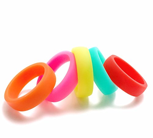 Bold Color Rings with Bonus Exercise Headband! - Cute Silicone Rings Set for Women and Girls - 5 Fashionable and Cool Bands for Love and Friendship (7)