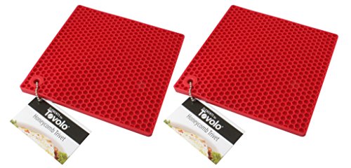 TOVOLO 7-Inch Silicone Trivet / Potholder 2-Pack - Red Honeycomb