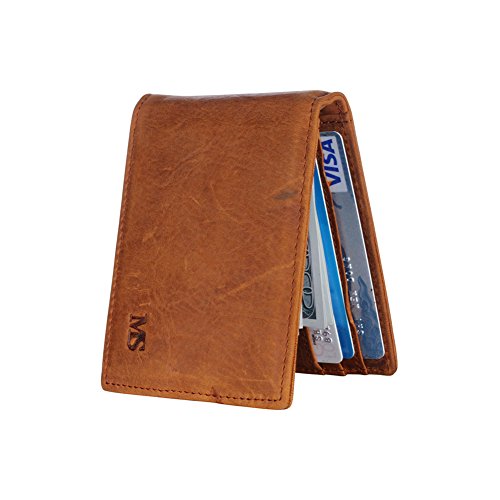 Win&Income Genuine Leather Mens Wallet Business Card Holder with Money clip,Brown