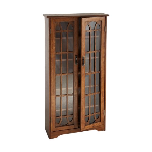 SEI Window Pane Wood Media Cabinet, Oak