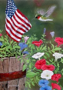 Patriotic Hummingbird Garden Size 12 X 18 Decorative Flag