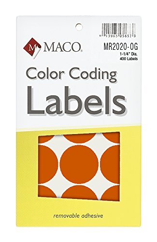 MACO Neon Orange Round Color Coding Labels, 1-1/4 Inches in Diameter, 400 Per Box (MR2020-OG)