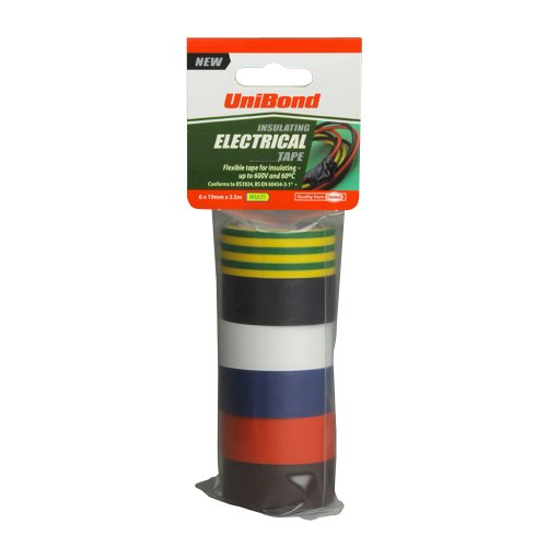 UniBond Insulating Electrical Tape Multi, 19 mm x 3.5 m - Pack of 6