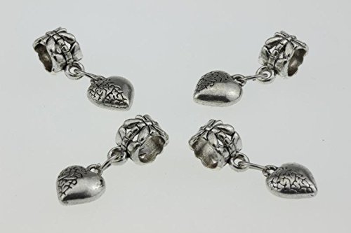 Silver Heart Charms Large Hole Dangling Beads - Best Accessories to Create Jewelry for Women Girls Teens
