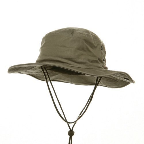 MG Mens Brushed Cotton Twill Aussie Side Snap Chin Cord Hat (Khaki Brown, Large)