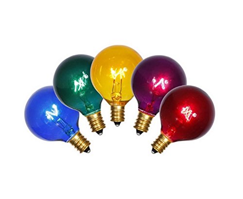 Pack of 5 Transparent Multi-Color G40 Globe Christmas Replacement Light Bulbs - 7 Watts