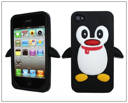 BONAMART ® Hot Penguin Soft Silicone Rubber Skin Case cover for Apple iPhone 4s 4 4G Black