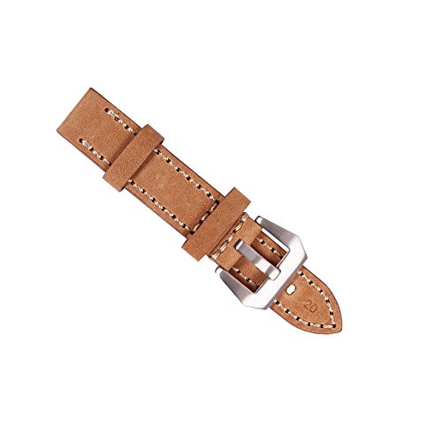 YGDZ 20mm Watch Band Strap Italy Calf Leather Handmade Strap With Color Beige. Silver Buckle