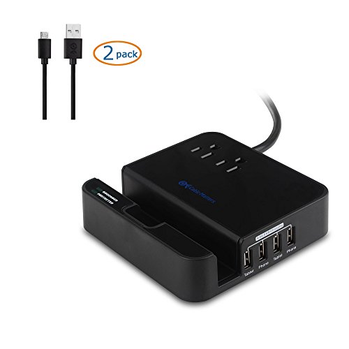 [UL Listed] Cable Matters 2-Outlet Surge Protector with 4.8A 4-Port USB Charging Station and Tablet Holder