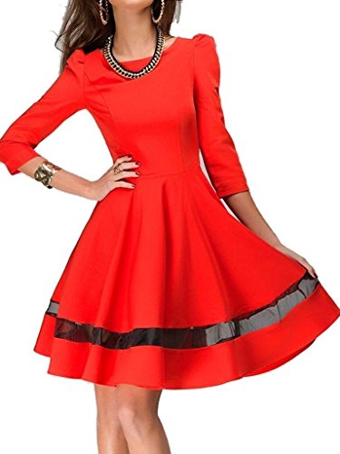 Choies Women's Mesh Panel 3/4 Sleeve A-line Emprie Dress