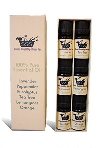 Essential Oils - 100% Pure Therapeutic Grade Basic Sampler Essential Oil Starter Pack- 6/10 Ml Lavender, Tea Tree, Eucalyptus, Lemongrass, Orange, Peppermint - Great Aromatherapy Gift