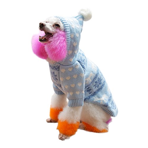 BINGPET Blue Hoodie Snowflake Dog Sweater M