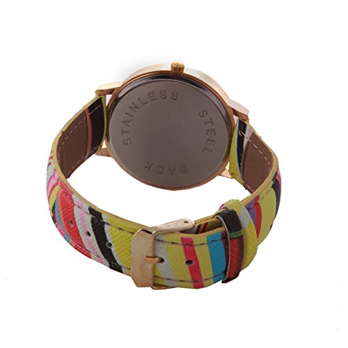 EXPO Groovy Look Leather Band Watch With Crystals Gold Tone Metal Case