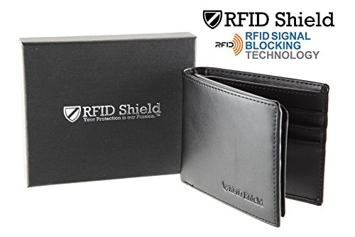 RFID ShieldTM RFID Blocking Wallet Genuine Top Grain Leather Protection Against Electronic Pick Pocketing, Identity Theft and Credit Card Data Breaches