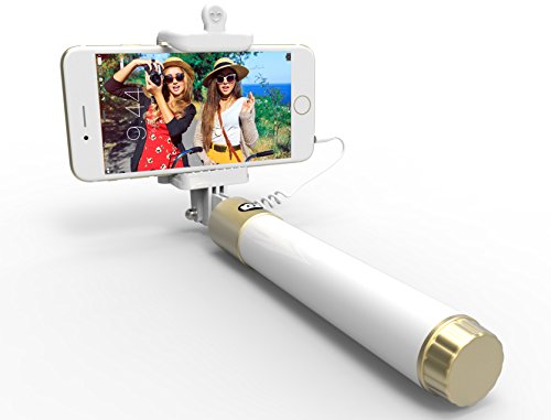 Selfie stick, PerfectDay Bluetooth monopod, Extendable Wireless Bluetooth Selfie Stick with built-in Bluetooth Remote Shutter w/ Adjustable Phone Holder for iPhone 6/ 6 Plus, iPhone 5 5s 5c, Android, Bluetooth, WHITE