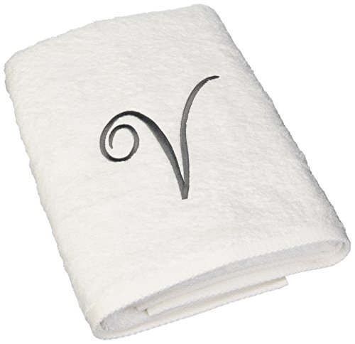 Avanti Linens Premier White/Silver Script Monogram Bath Towel