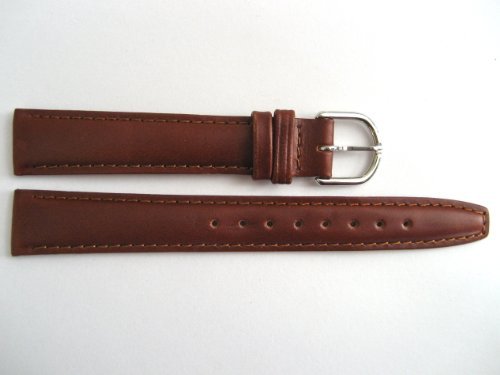 GORGEOUS 14MM BROWN WATER RESISTANT PADDED STITCHED GENUINE LEATHER WATCH BAND