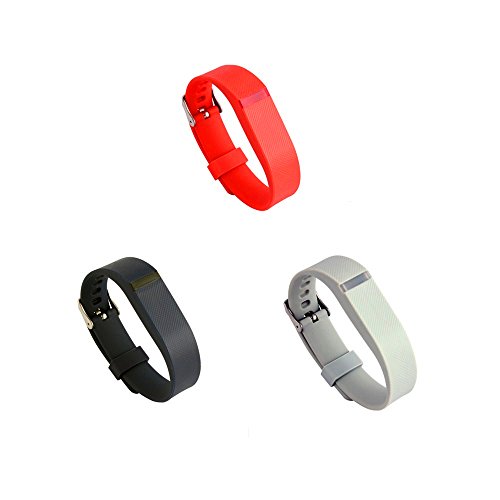 Young4us Replacement Bands with Metal Clasps for Fitbit Flex ,3D Style, Various Colors and Sets(Orange+Black+Light Gray)