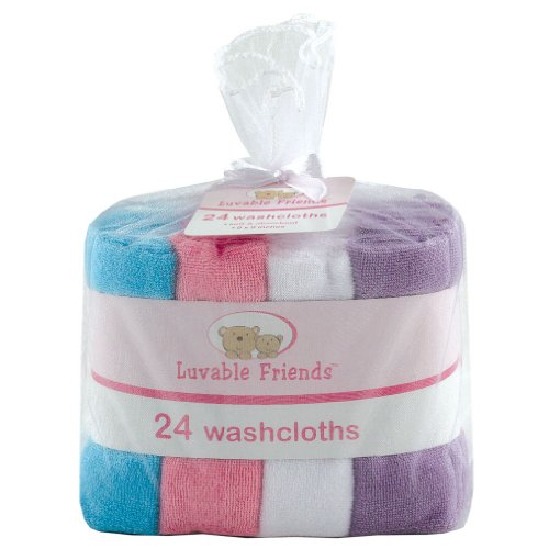 Luvable Friends Washcloths, Pink, 24 Count