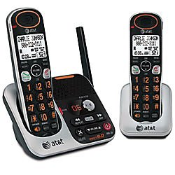 AT&T  DECT 6.0 Dual Handset Cordless Phones with Big Buttons, Large LCD and Font, ITAD, Caller ID, and Handset Speakerphones Silver/Black
