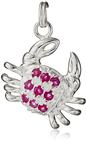 Sterling Silver, Ruby, and Simulated Diamond Crab Charm
