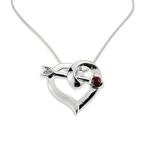 Cupid Arrow Red Heart Pendant Silver Love Necklace for Girlfriend Anniversary Valentines Jewelry Gift