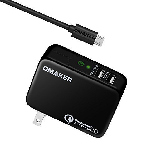 [Most Powerful Portable Quick Charger] Omaker Quick Charge 2.0 Dual USB Ports Portable Wall Charger (1 Port Quick Charge 2.0 +1 Port Univeral Intelligent 5V/2.4A) for Samsung Galaxy S6, S6 Edge and more