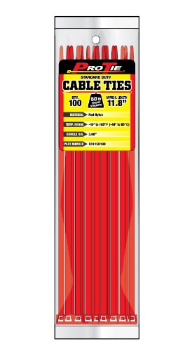 Pro Tie RD11SD100 11.8-Inch Red Standard Duty Color Cable Tie, Red Nylon, 100-Pack